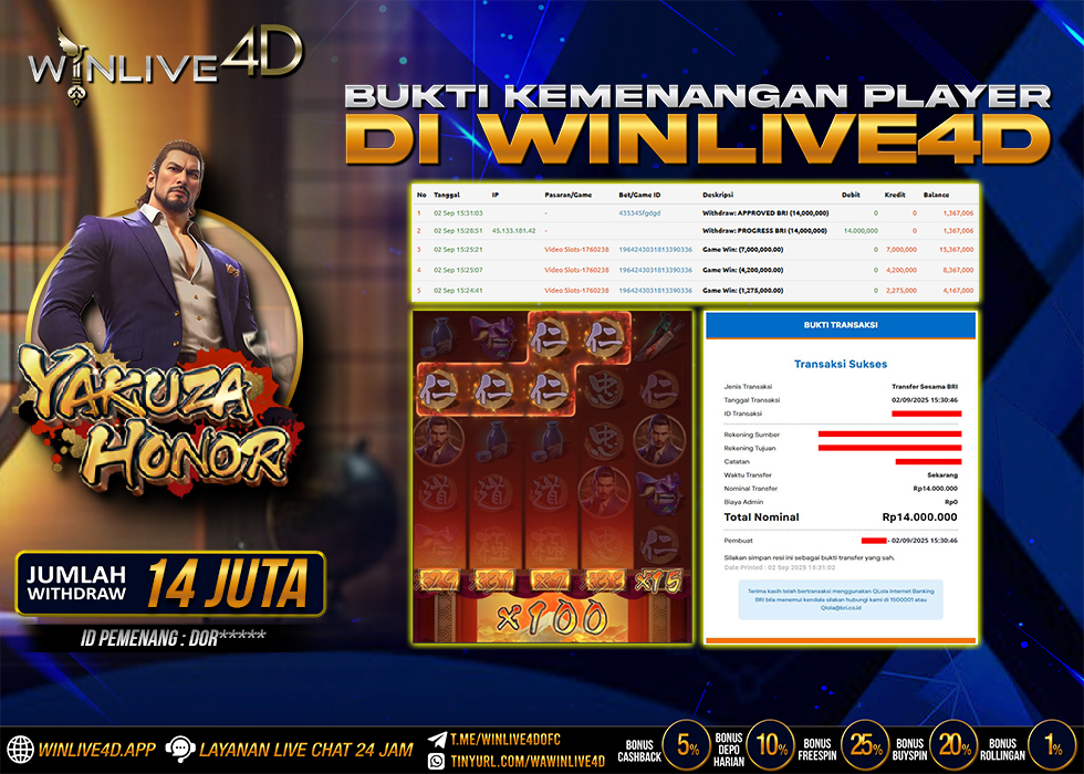 WINLIVE4D JACKPOT SLOT YAKUZA HONOR